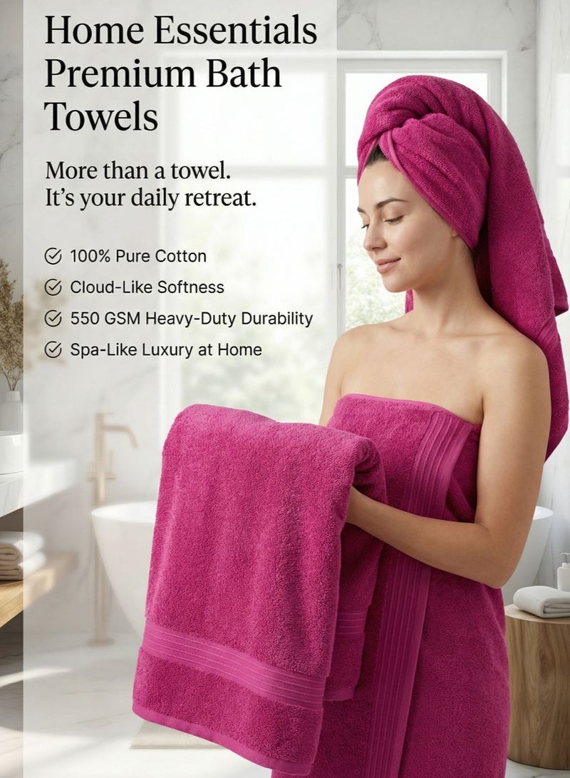 هوم إسنشالز مناشف حمام فاخرة من هوم إسينشالز بجودة فندقية - قطن نقي 100% (70×140 سم) لون فوشيا وردي - Image 3